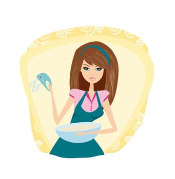 Beautiful lady cooking cake