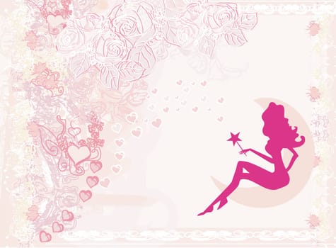 floral background with a beautiful fairy silhouette