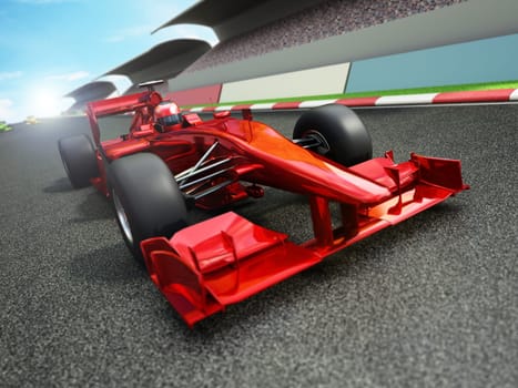 Red racing car on the track. 3D illustration.