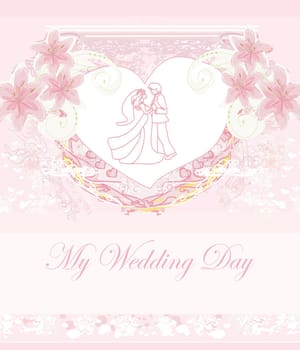 elegant wedding invitation with dancing wedding couple
