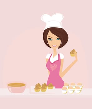 beautiful Housewife cooking muffins