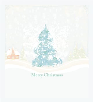 Christmas tree on winter landscape - vector