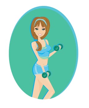 woman exercising with two dumbbell weights on her hands
