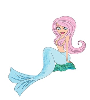 Beautiful mermaid - doodle illustration