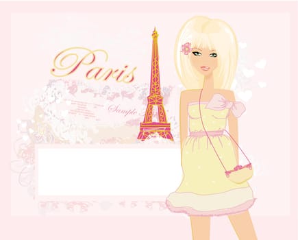 beautiful women Shopping in Paris - vector card