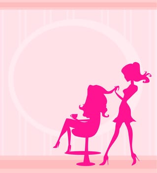 Vector illustration of the beautiful woman in hairdressing salon