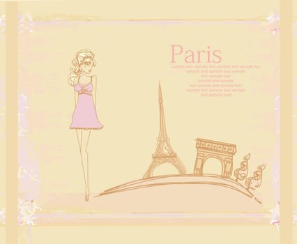 beautiful women Shopping in Paris - vector card