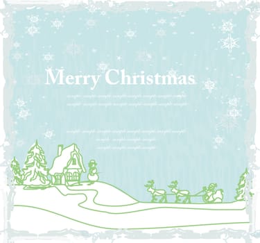 Happy New year card with Santa and winter landscape