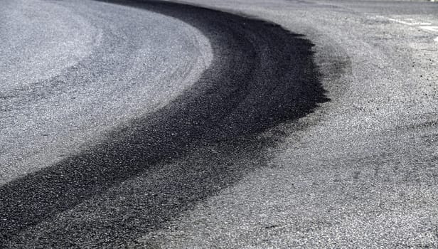 Detail of tire rubber marks, speed