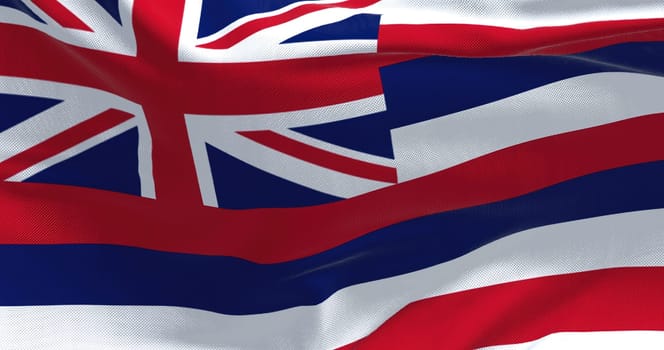 The state flag of Hawaii waving in the wind. Hawaii is a state in the Western United States. Democracy and independence.