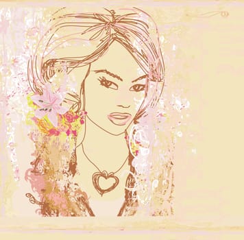 Abstract Beautiful Woman Portrait - retro card