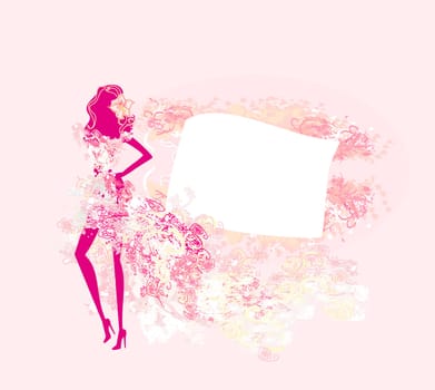 Vector abstract floral fashion girl silhouette poster