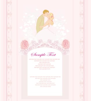 elegant wedding invitation with kissing wedding couple