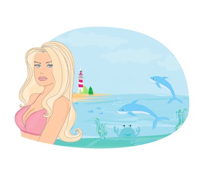 summer beach girl in bikini poster