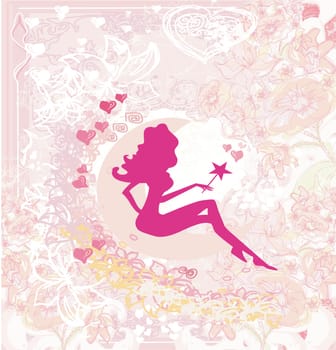 floral background with a beautiful fairy silhouette