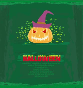 broken halloween pumpkin on grunge green background vector illustration