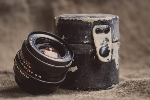 Antwerp, Belgium, June 2022, Illustrative Editorial: Shot of vintage Pentacon Electric camera lens, made in the DDR. Many enthusiasts mount vintage lenses on their digital camera.