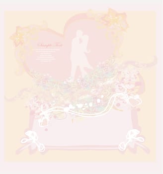 Floral greeting card with silhouette of romantic couple