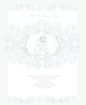 elegant wedding invitation with dancing wedding couple