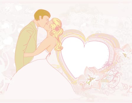 elegant wedding invitation with kissing wedding couple
