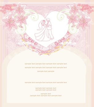 elegant wedding invitation with dancing wedding couple