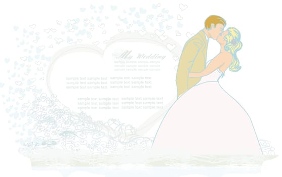 elegant wedding invitation with kissing wedding couple