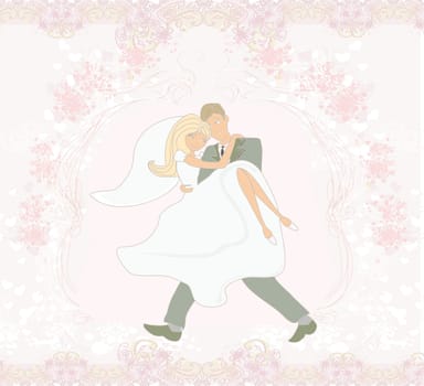 elegant wedding invitation with happy wedding couple