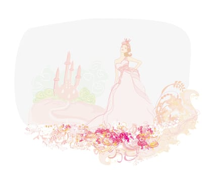Beautiful young princess in front of her castle