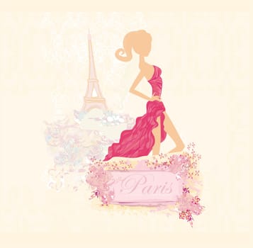beautiful girl portrait with tour eiffel on the background