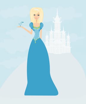 Beautiful young princess in front of her castle