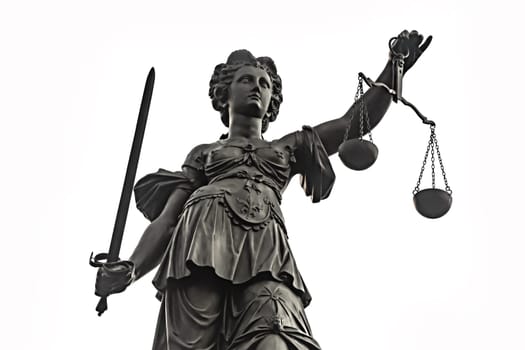 Symbol of Justizia figure in Frankfurt isolated over white background