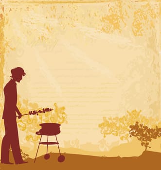 man silhouette cooking on his barbecue Invitation
