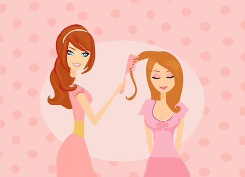 Vector illustration of the beautiful woman in hairdressing salon