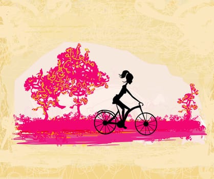 Cycling Grunge Poster with silhouette Girl