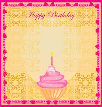 illustration of cute retro cupcakes card - Happy Birthday Card
