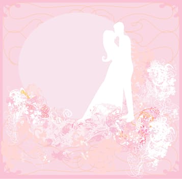 greeting card with silhouette of romantic couple kissing