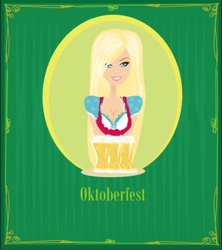 Oktoberfest waitress - beauty girl waitress with beers