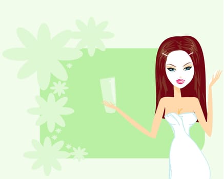 Cute woman applying moisturizer vector illustration