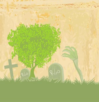 zombie hand coming out of his grave