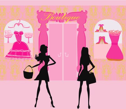 fashion silhouettes girls Shopping in the city