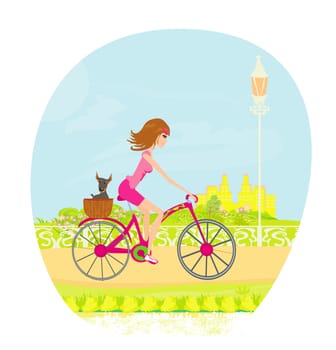 woman riding a bike in the city