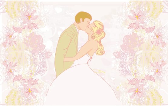 elegant wedding invitation with wedding kissing couple