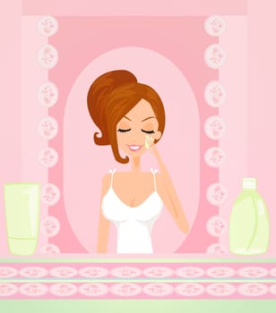 Cute woman applying moisturizer vector illustration