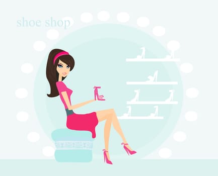 Fashion girl shopping in shoe shop
