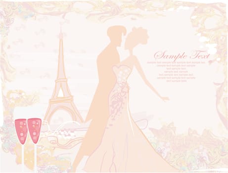 Ballroom dancers silhouette in Paris - invitation