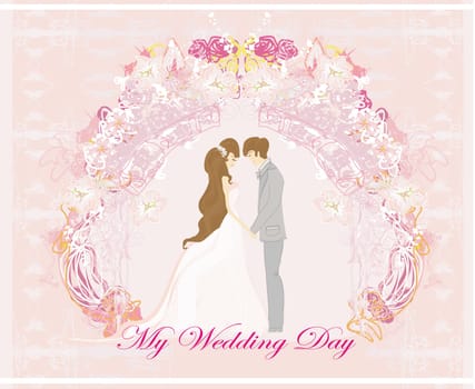 elegant wedding invitation with wedding couple