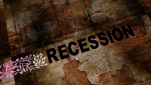 Economy and recession text on a crossroad in different ways of arrows,Economy and recession text on a crossroad in different ways of arrows