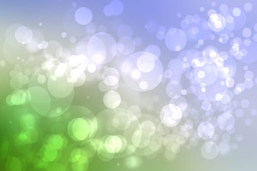 Abstract blurred bright spring or summer landscape texture with natural light green white bokeh lights and blue bright sunny sky with clouds. Autumn or summer background with copy space.