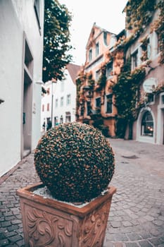 Details of old german houses on the narrow street of the old town in Meersburg, Germany