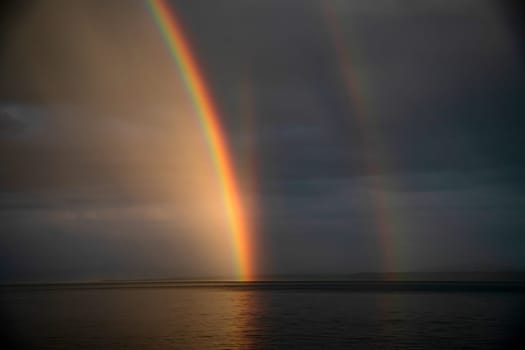 Idyllic sunset with dramatic, stormy sky in Meersburg at Lake Constance, Germany